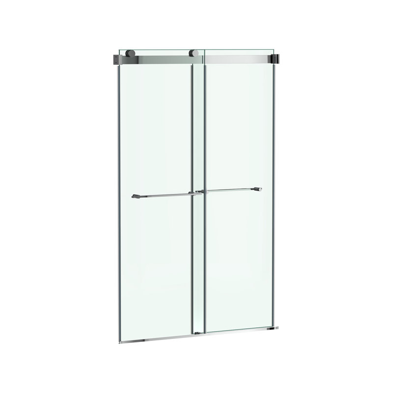 Silver Frameless Sliding Shower Door with Tempered Glass