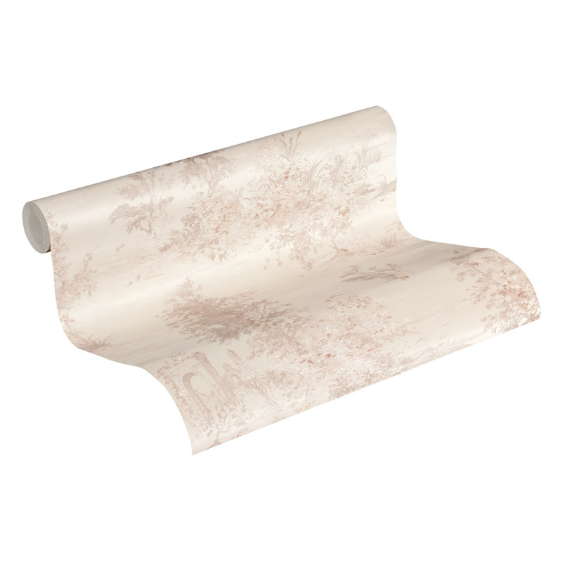 Grau 10.05m x 53cm Matte Wallpaper Roll, Beige/Cream/Pink