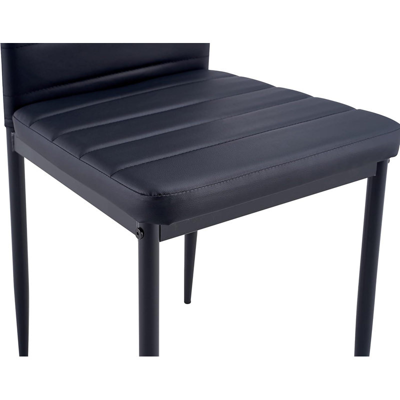 Modern Dining Table Set With 6 Faux Leather Chairs Dining Room Furniture, Black, 75cm H x 140cm W x 80cm D