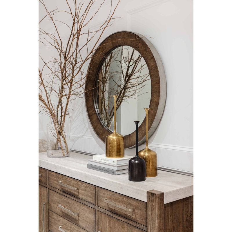 Smoked Knotty Oak Veneer Sideboard with Metal Accents