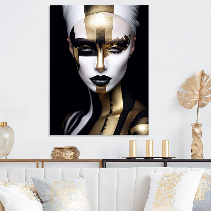 «Gold and Black Woman Glam Elegance III», art mural abstrait en métal, H 32 po x l 24 po x P 1 po