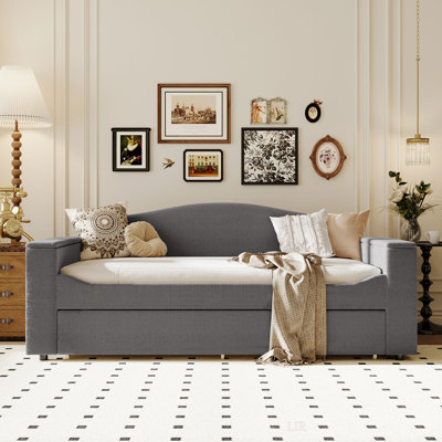 Upholstered Daybed With Storage Armrests, Trundle And Latest Integrated Bluetooth Audio System, Teddy Fleece