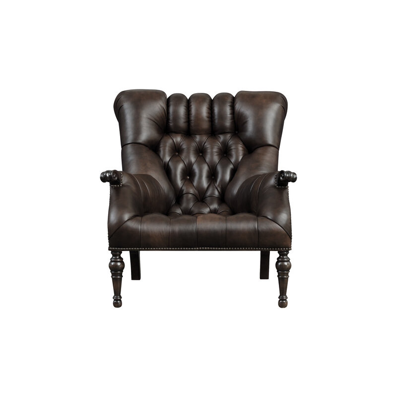 Leopold Wingback Chair with Ottoman, Oxford, Rialto Coffee Genuine Leather