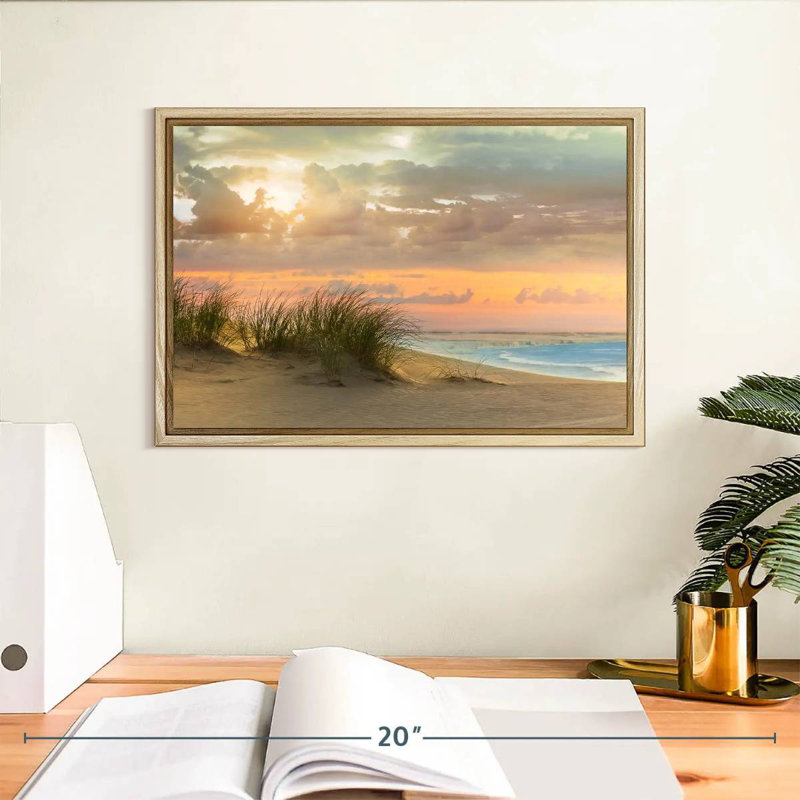 Herbe de mer et crépuscule, Cadre flottant en bois naturel, 13 po x 9 po