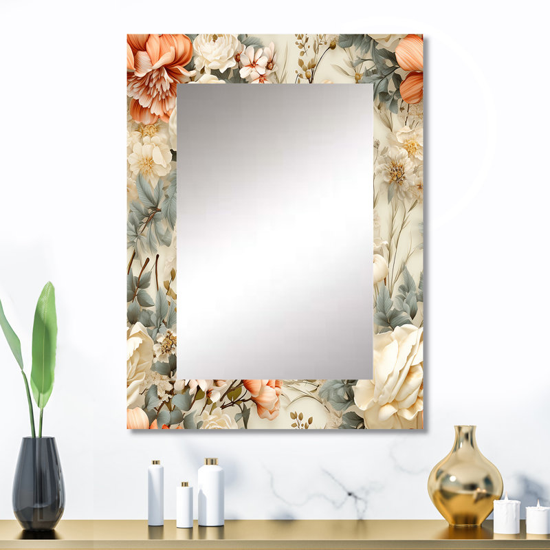 Ahanna beige rétro Countryhouse Flower Harmony - miroir décoratif patchwork, grand miroir mural patchwork, impression d'art en métal