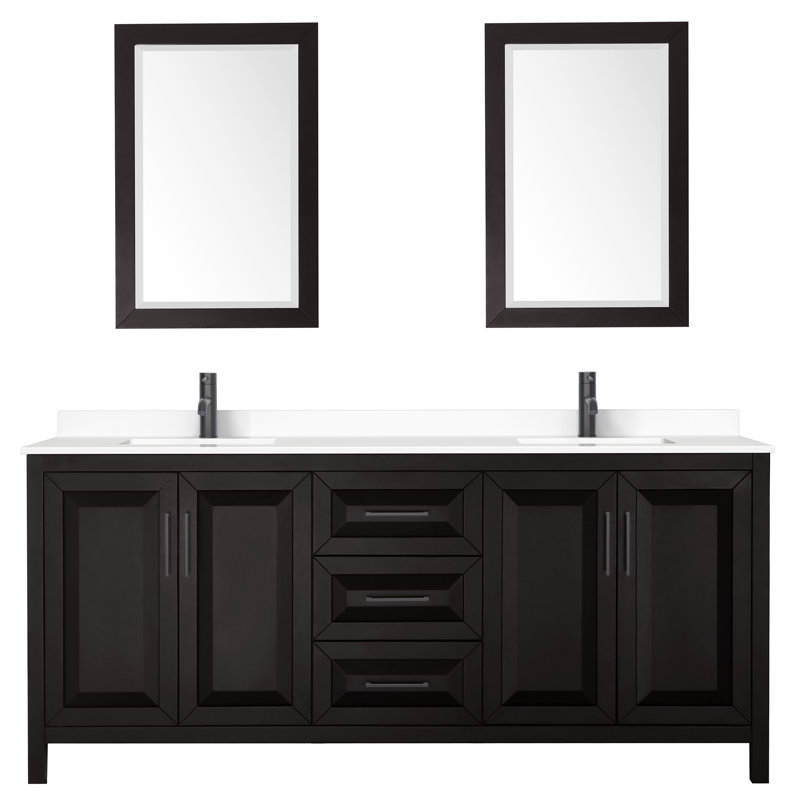 Daria 72" Double Bathroom Vanity Set with Mirror, White, Gold, 80"