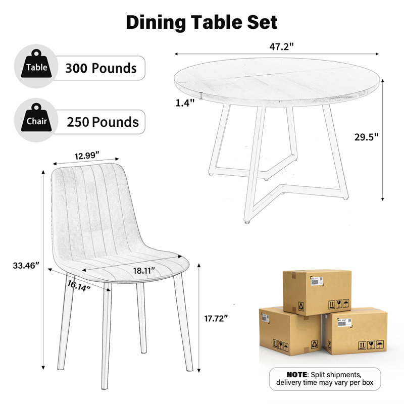 Ensemble de table de salle à manger 47 po avec chaises en similicuir