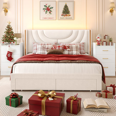 3-Piece Bedroom Set, Storage Bed with LED Light, 2 Nightstands with Charge Station by Wrought Studio