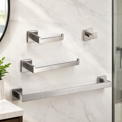 4-Piece Bathroom Hardware Set, Brushed Nickel Stainless Steel, Wall Mounted