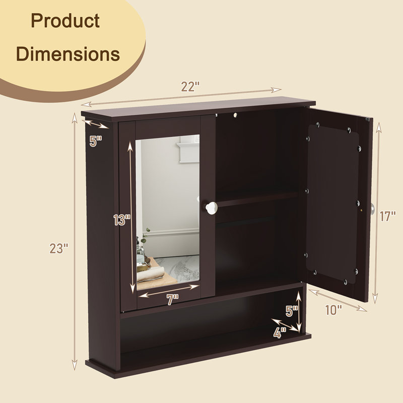 W H Medicine Cabinet Mirror, Espresso Wood