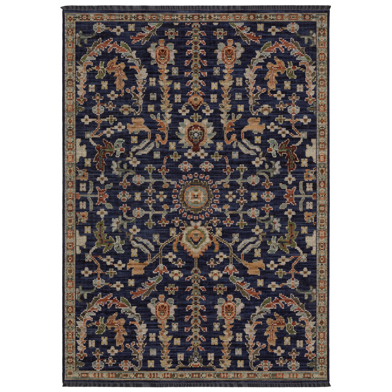 Tincie Traditional Botanical Floral Blue / Multi Wool Blend Area Rug, Rectangle 5'3" x 7'6", Blue / Multi
