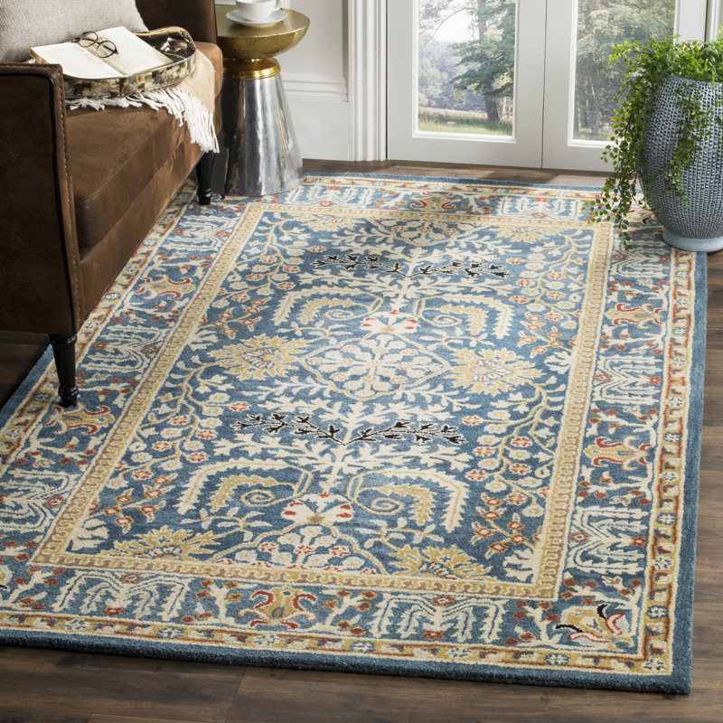 Antiquity Hand-Tufted Dark Blue Area Rug, Square 8'