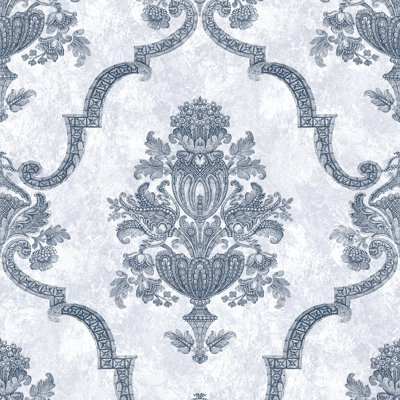 Azulejo Large Baroque Damask 33' L x 21" W Wallpaper Roll