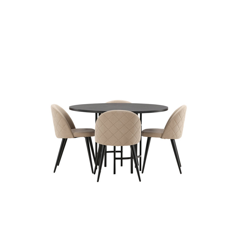 Batholo 4 - Person Dining Set, Beige, Beige, Black