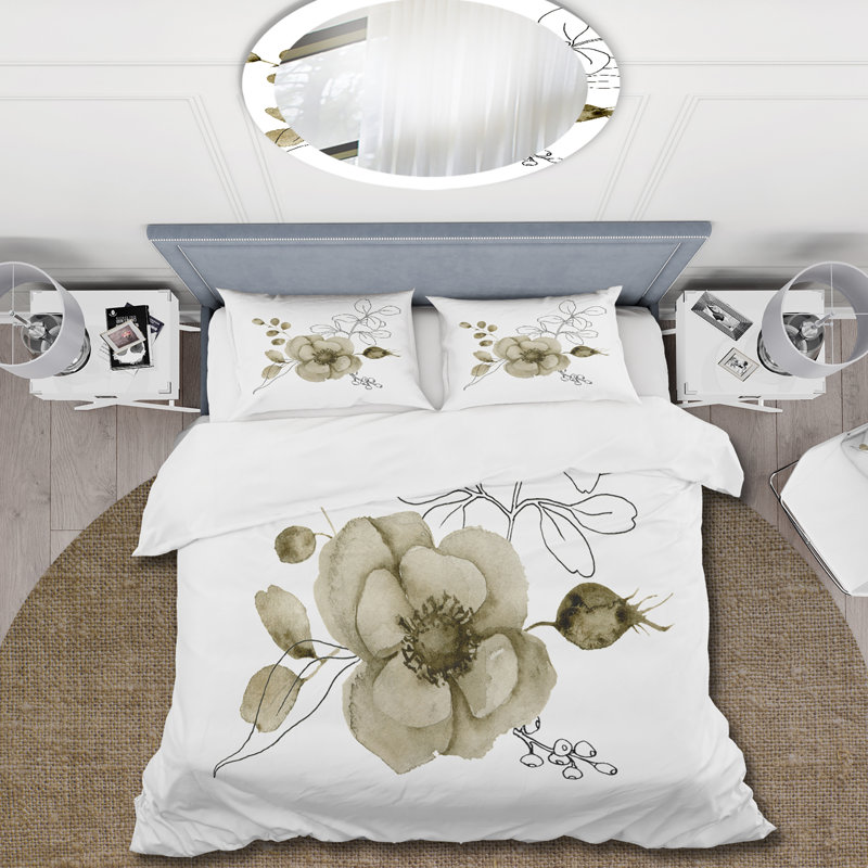 Ensemble de housse de couette Anemone Bouquet Flower with Eucalyptus Branches II - Traditional