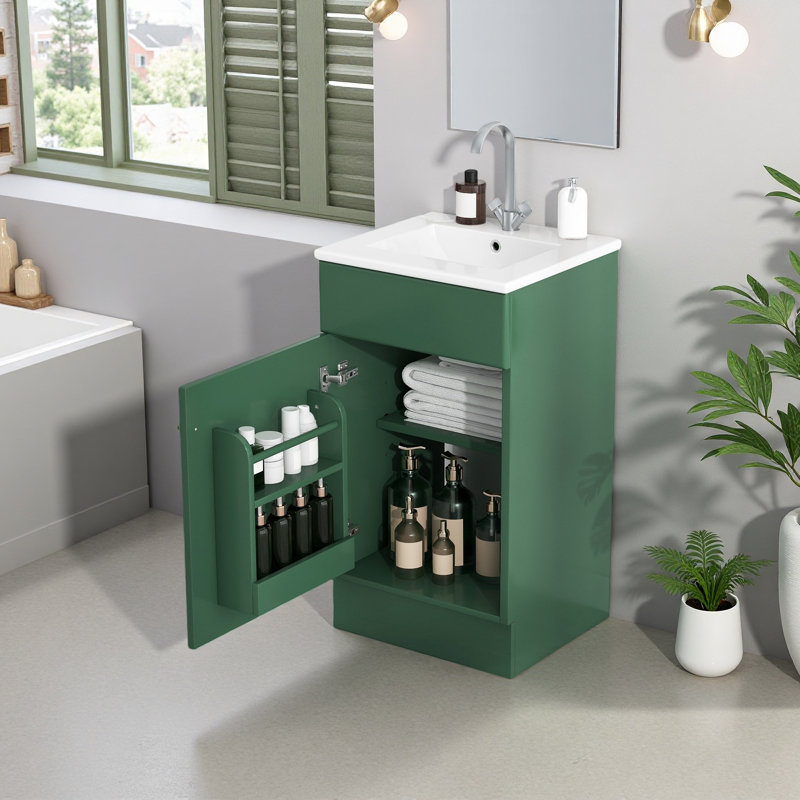 Meuble-lavabo 18 po avec lavabo, meuble-lavabo avec tablette de porte et tablette réglable, Vert