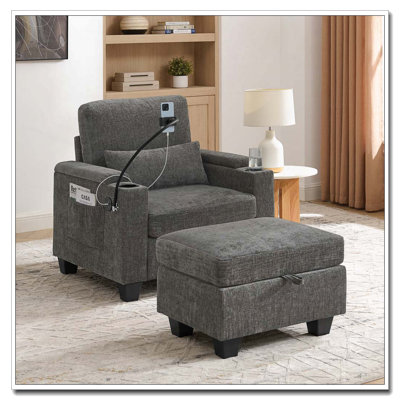 Single Recliner Sofa with USB Port, Storage Ottoman & Phone Stand