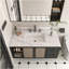 Dessus de meuble-lavabo en marbre de 43 pouces, comptoir blanc avec 3 trous de robinet pré-percés, comptoir de salle de bain avec lavabo central rectangulaire encastré et dosseret de 4 po de hauteur, Bianco Carrara Venato-50356770