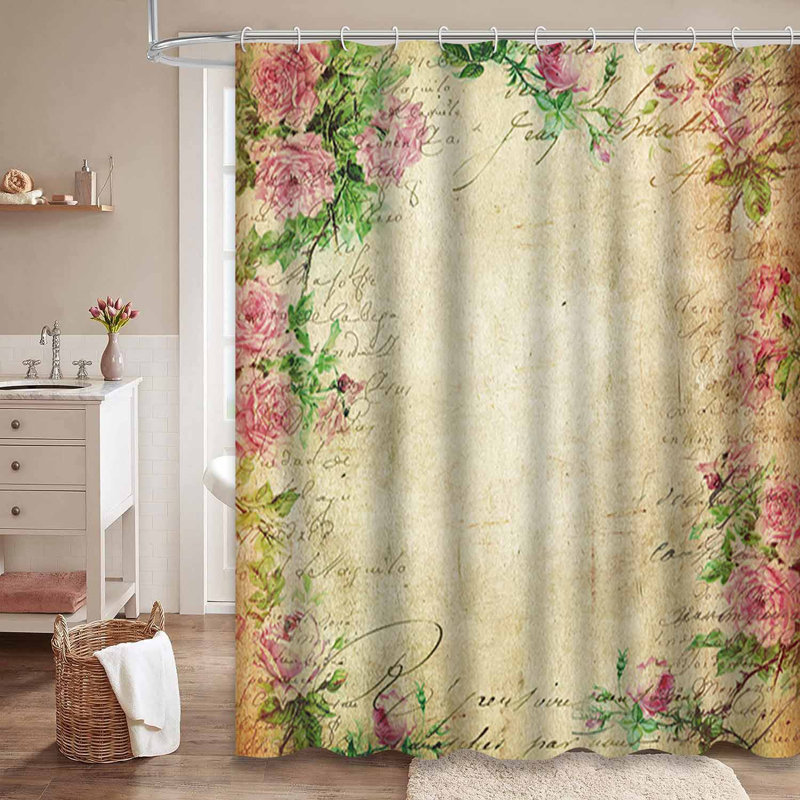 Rideau de douche victorien à motif grunge rétro avec 12 crochets, L 72 po x l 78 po