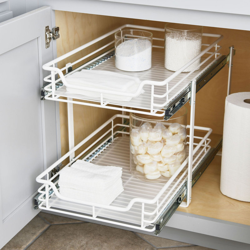 Chrome-Plated Steel Dual-Tier Slide-Out Organizer, 15" W, Chrome, 20.8" D