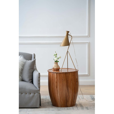 Mixed Material Drum Side Table with Tray Top, Perfect for Living Room and Versatile Use in Any Home.