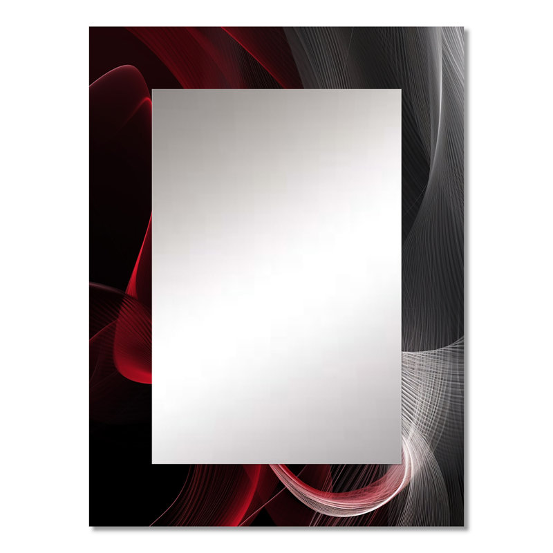 Red Black Contemplative Abstraction I - Waves Decorative Mirror, Modern Wall Mirror, Printed Metal Art, 32" x 24"
