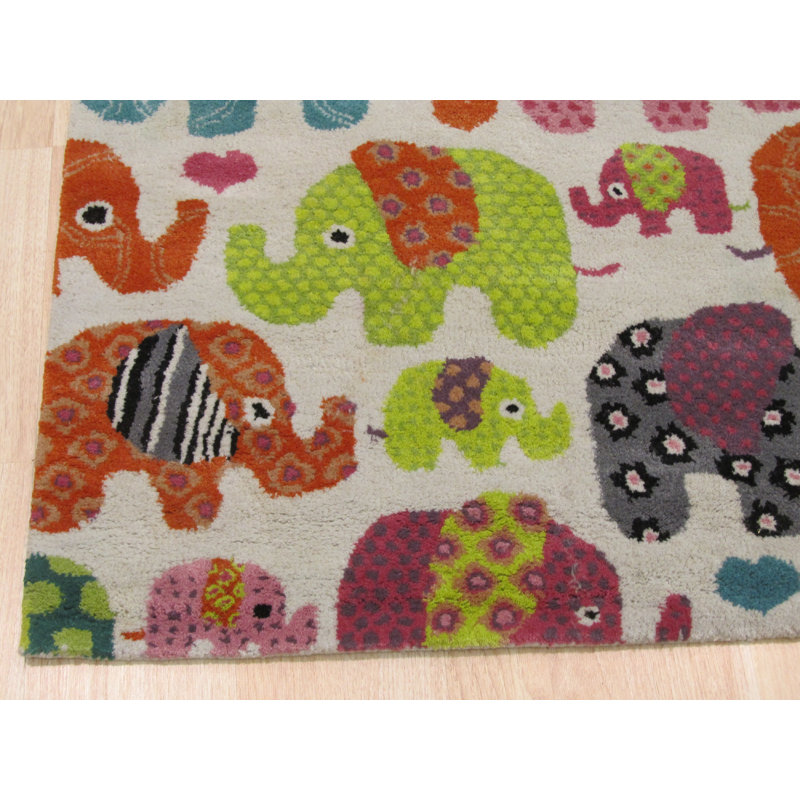 Tapis ivoire en laine touffeté à la main Purant, Rectangle 7 pi 9 po x 9 pi 9 po