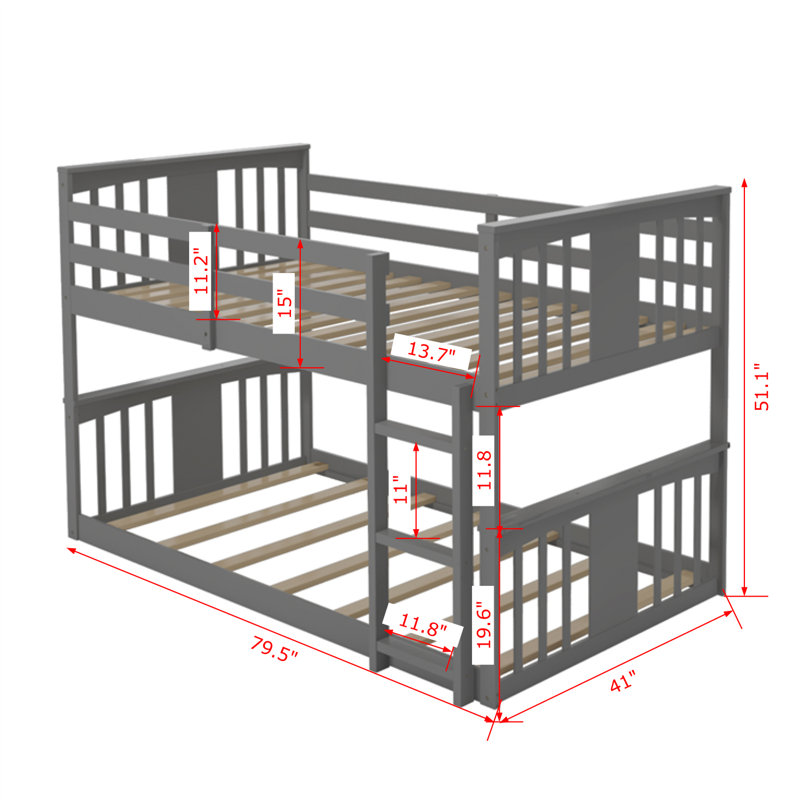 Felizitas Kids Bunk Bed, Gray, Twin