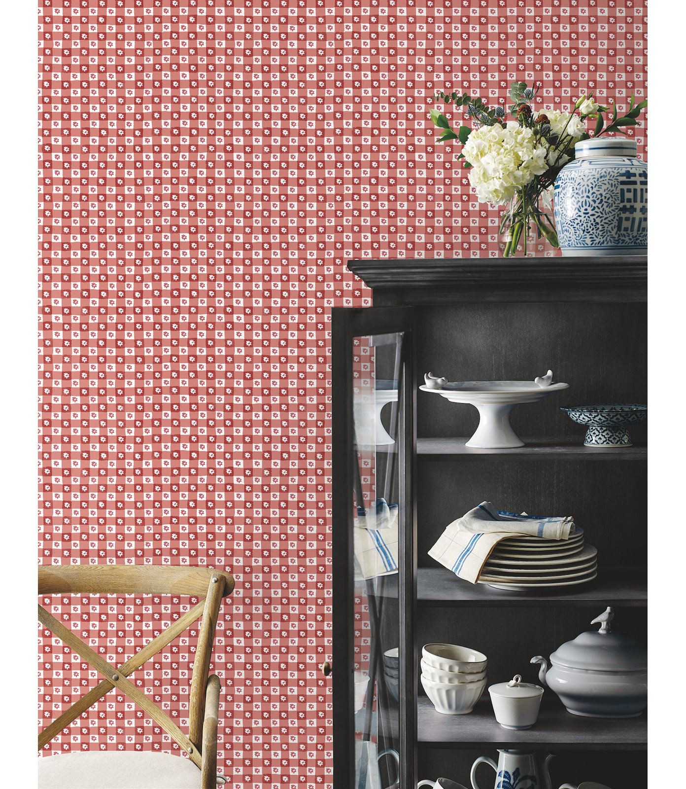 Daisy Gingham Self-Adhesive Roll, Red