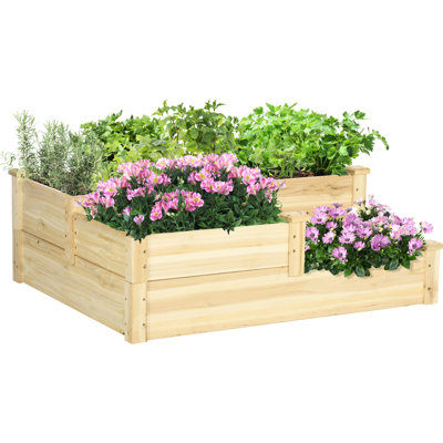 3 Tier Raised Garden Box, Outdoor Wooden Planter For Veggies & Herbs, 42.5"X35.79"X14.58", Open Bottom To Improve Soil Drainage Bed Veggies, Better Air Circulation