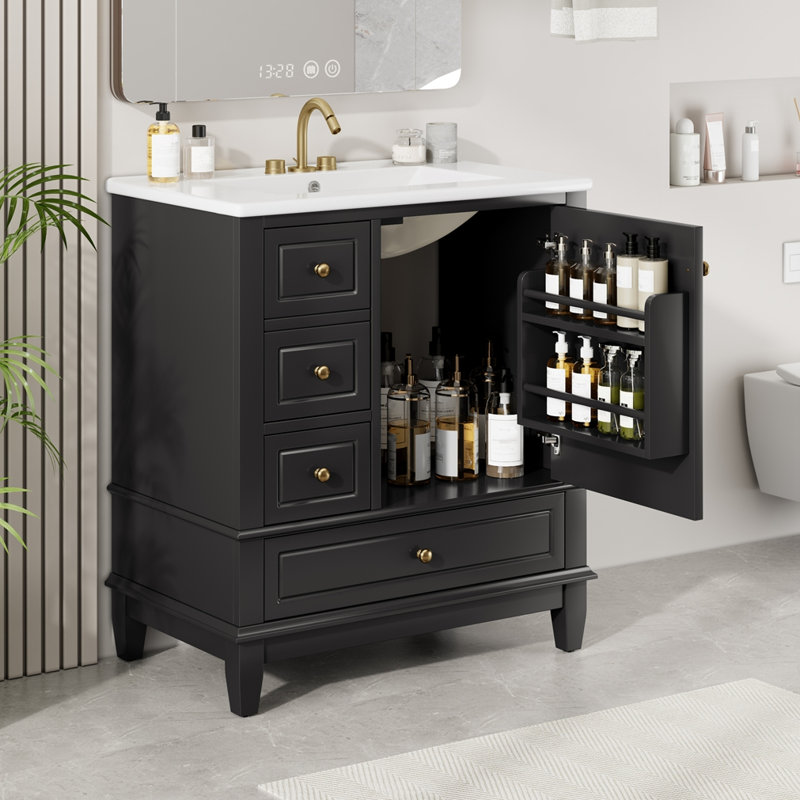 Meuble-lavabo 30 po avec lavabo, Noir