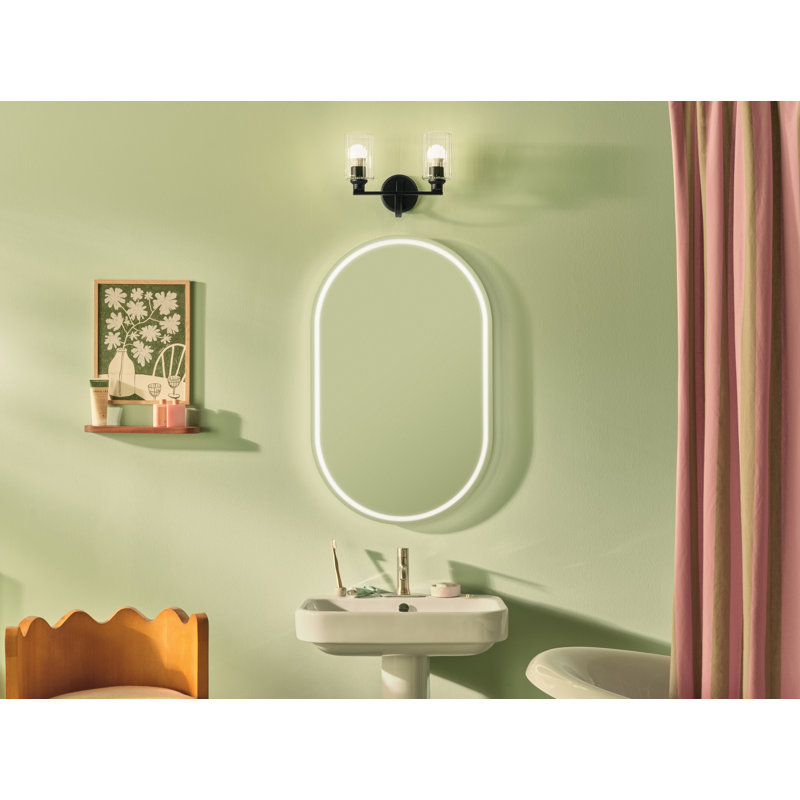 14.25" 2-Light Vanity Light with Glass, Clear, Satin Black