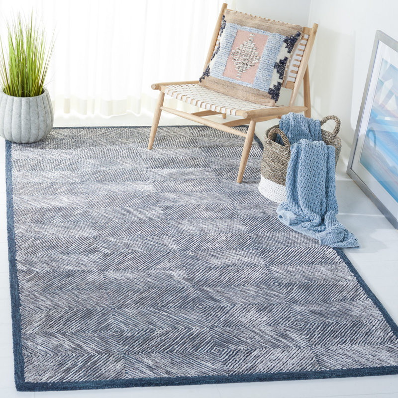 Tapis gris / ivoire en viscose / laine / coton touffeté à la main Kennison, Rectangle 4pi x 6 pi