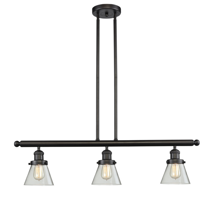 Cone 3 Light Stem Hung Island Light, Oil Rubbed Bronze, 36" H x 36" W x 8" D, Clear