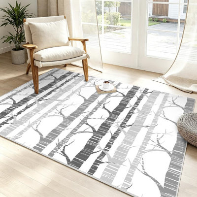 Clear Machine Washable,Seamless Birch Trees Tree Trunk Wood Indoor Area Rug