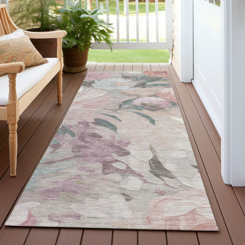 Tapis floral intérieur / extérieur lavable à la machine Jenning ACN2264, Tapis de couloir 2 pi 3 po x 7 pi 6 po