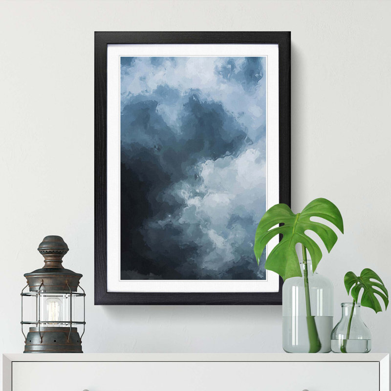 White Clouds in Abstract - Picture Frame Painting Print, Black, 76cm H x 50cm W x 2cm D