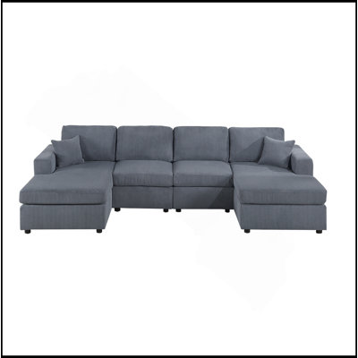 Superbe ensemble modulaire moderne gris foncé en velours côtelé 2 pièces LAF et RAF