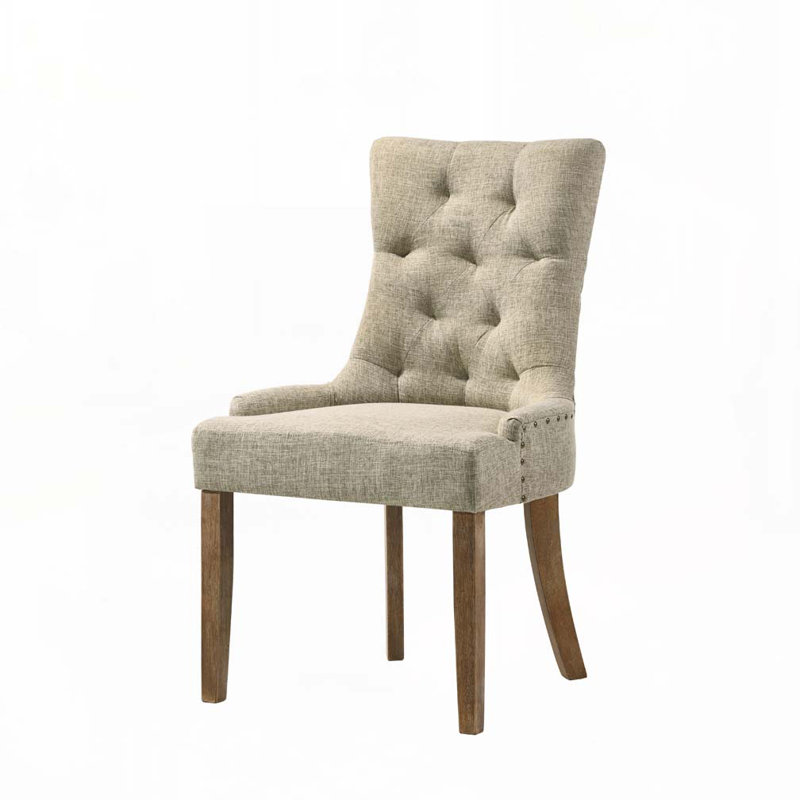 Ensemble de chaises de salle à manger rembourrées en tissu avec dossier capitonné, 4 pattes, Beige; brun