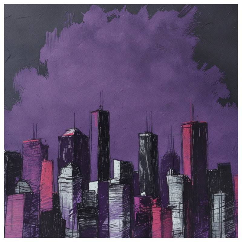 Purple City Skyline Comforter, Queen