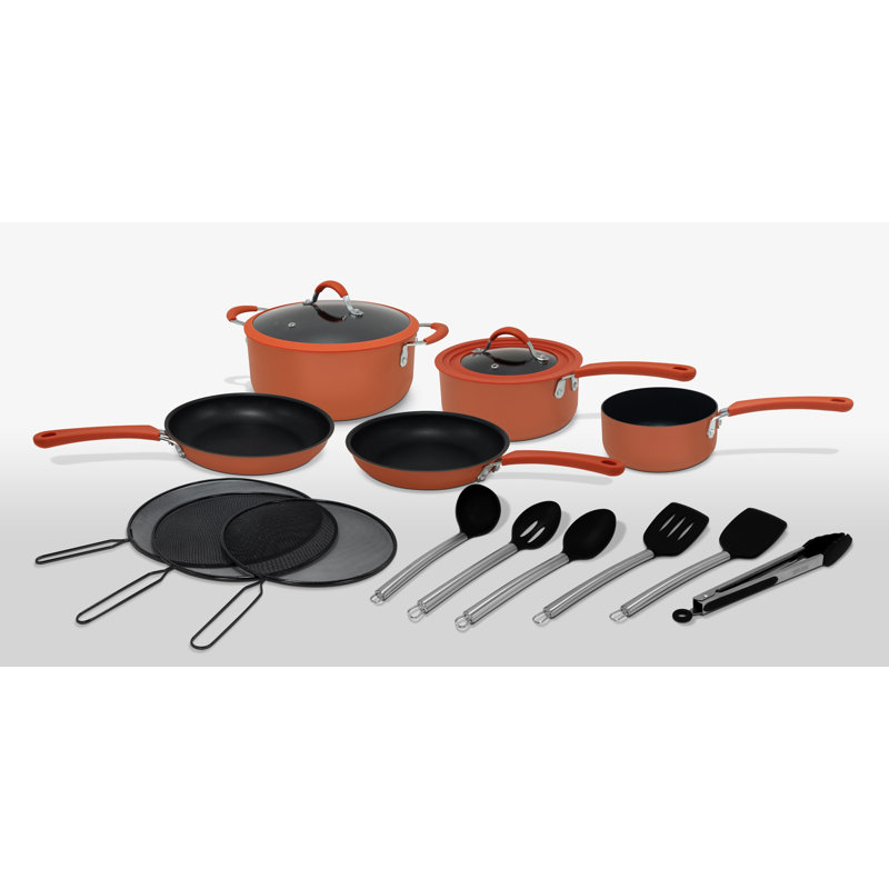 16 - Piece Non-Stick Cookware Set, Brick Orange