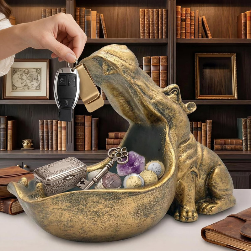 Figurine décorative Hippopotame en résine, pot à bonbons, ensemble de 3, Vintage Gold
