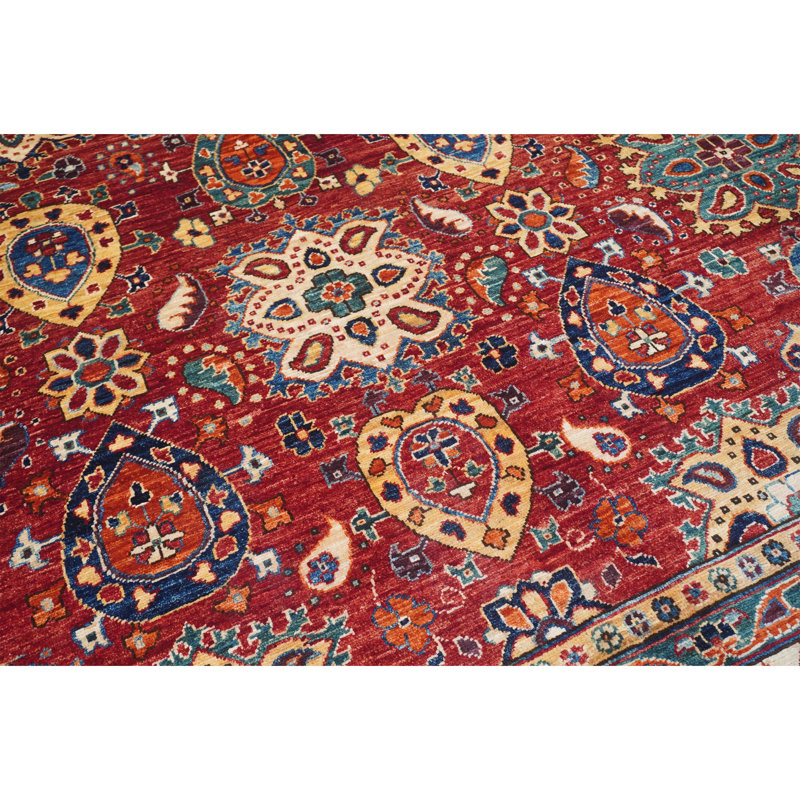 Tapis unique rouge / bleu / crème 9 pi 9 po x 11 pi 8 po