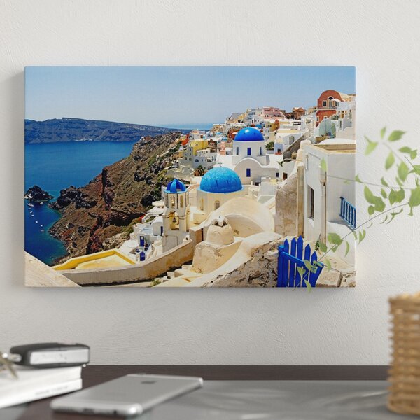 Santorini, Greece on the Mediterranean Sea available as Framed
