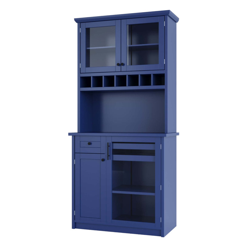 Farmhouse 35.4X17.7X74.8Inch Freestanding Buffet With Hutch, Blue