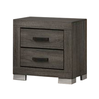 Semih 22 Inch Wood Nightstand With 2 Drawers, Metal Bar Handles, Dark Gray