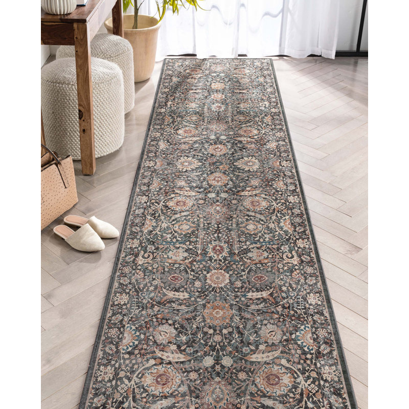  Tapis à motif floral oriental Asha, Tapis de couloir 2 pi 3 po x 7 pi 3 po