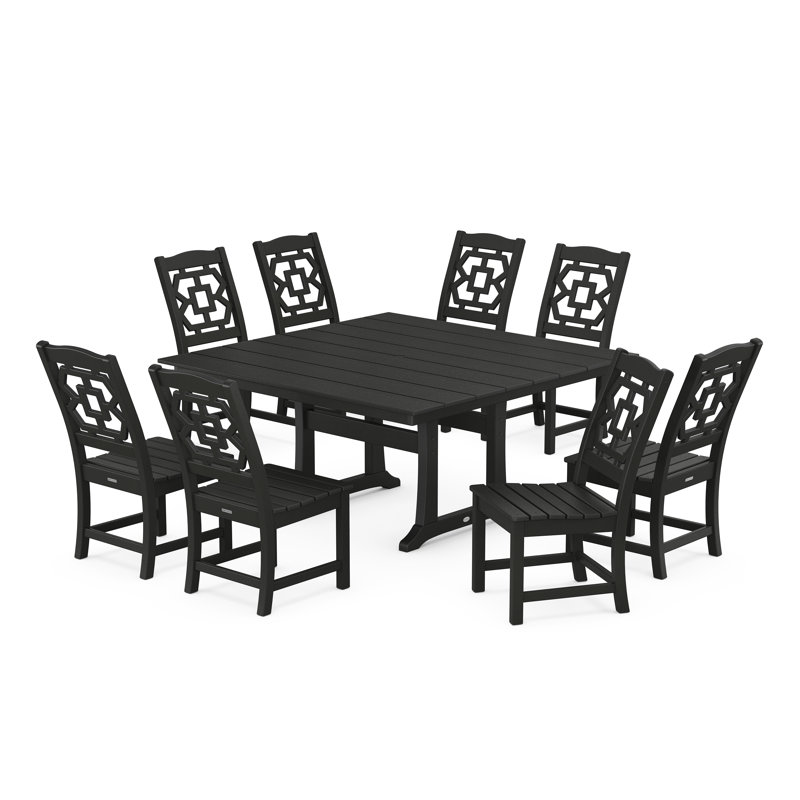 Chinoiserie 8 - Person Patio Dining Set with Square Table, Black
