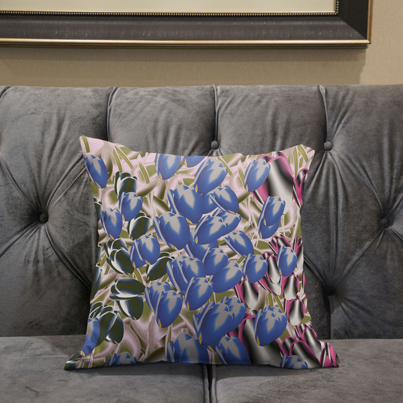 Housse et insert de coussin décoratif en polyester, 18 po x 18 po, Rose / vert