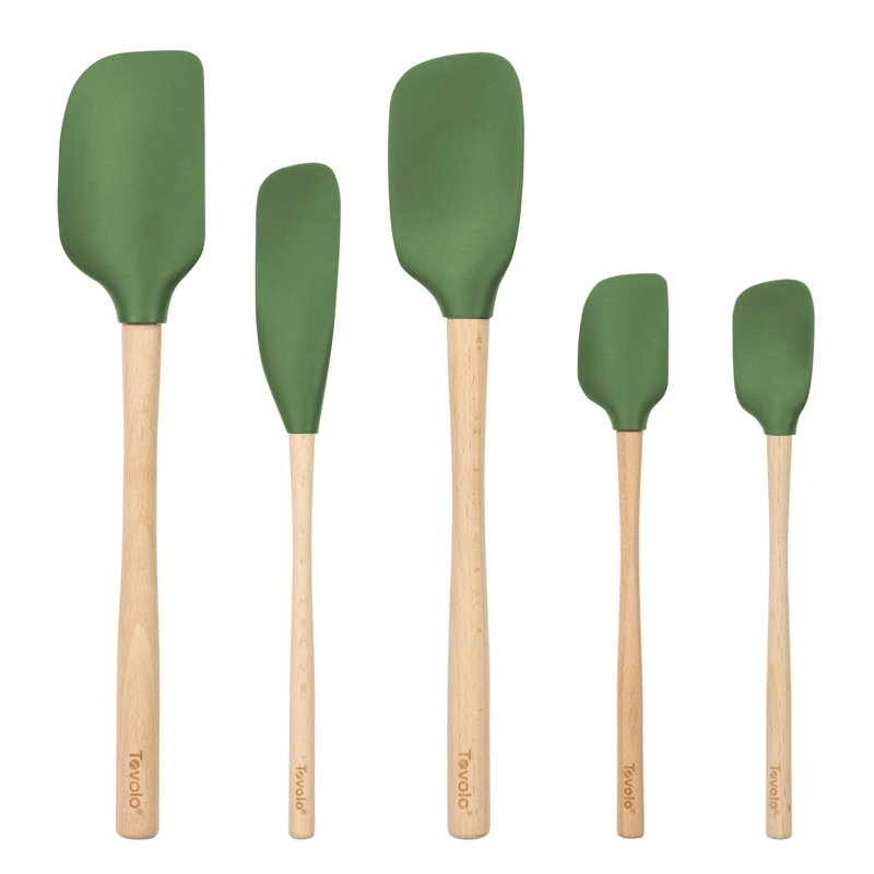 Pesto Green Silicone and Wood 5-Piece Spatula Set